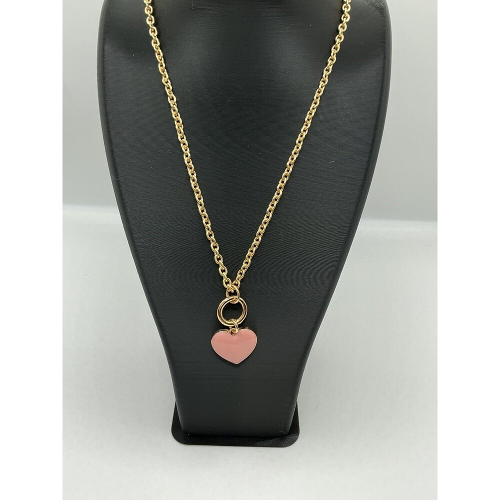 CHICK GOLD LAYERING CHAIN NECKLACE WITH PINK ENAMEL HEART CHARM